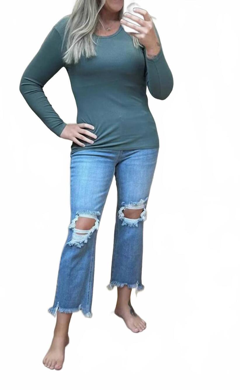 NEW YELETE ribbed long sleeve top in olive